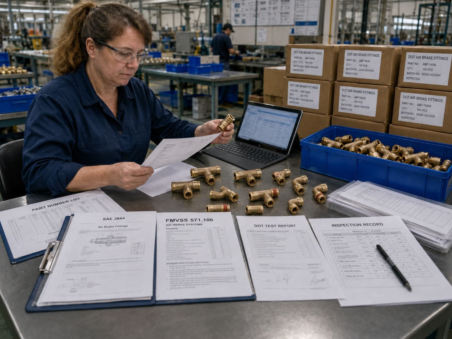 DOT brass fittings manufacturer compliance documents for SAE and FMVSS