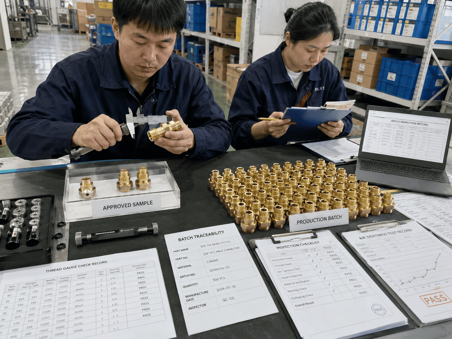 DOT brass fitting suppliers sample and mass production inspection