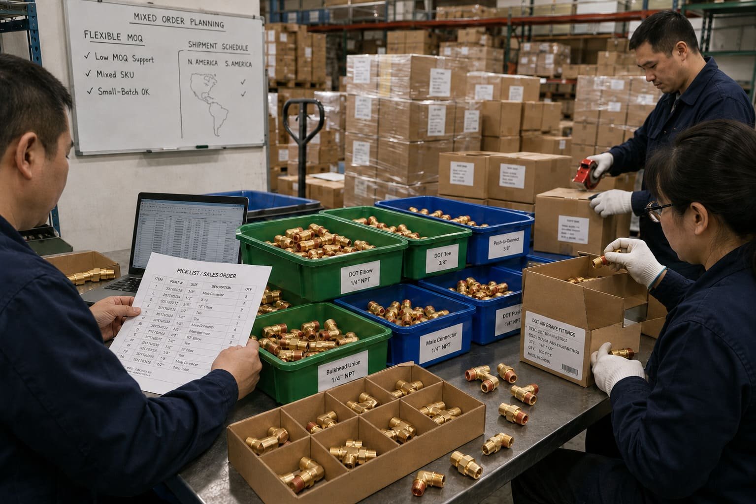 DOT brass fittings manufacturer commercial support for mixed orders and packaging